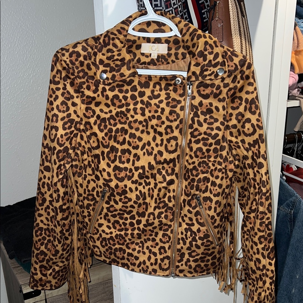 J. Crew Brown Leopard Print Leather Jacket